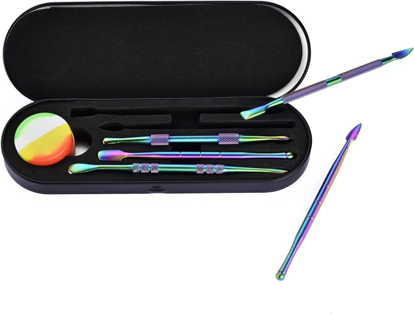 BEITOO 6-Pieces Wax Carving Tool Set Rainbow Stainless Steel Collecting Accessories with 5ml Silicone Containers Jar