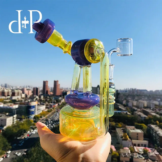 PlusPlus Glass Bong Water Pipe 022B Telescopic Triplex Unique Peachblow color heady art pipe with percolator 7&quot; Height 14mm Female