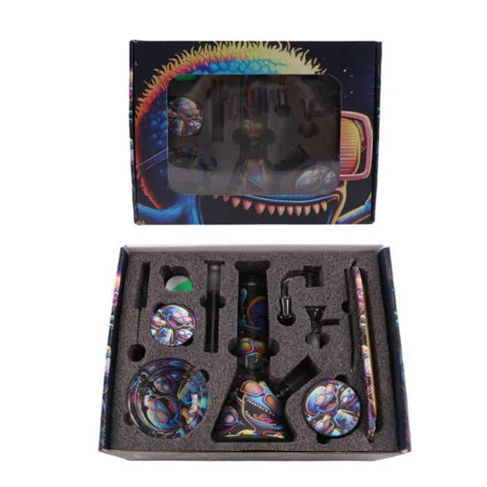 Glass Bong Smoking Kit 11 Pieces Hookah Accessories With Herb Grinder Storage Tank Rolling Tray Ashtray Quartz Banger Dab Rig Water Pipe Bongs