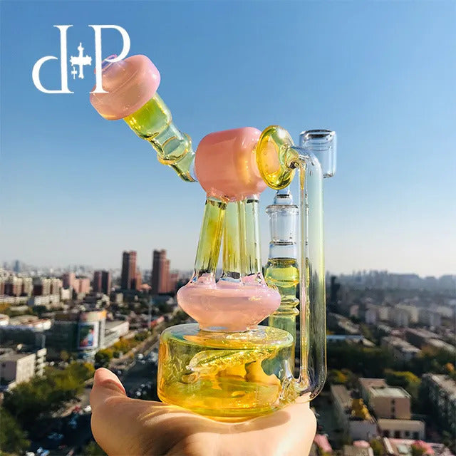 PlusPlus Glass Bong Water Pipe 022B Telescopic Triplex Unique Peachblow color heady art pipe with percolator 7&quot; Height 14mm Female