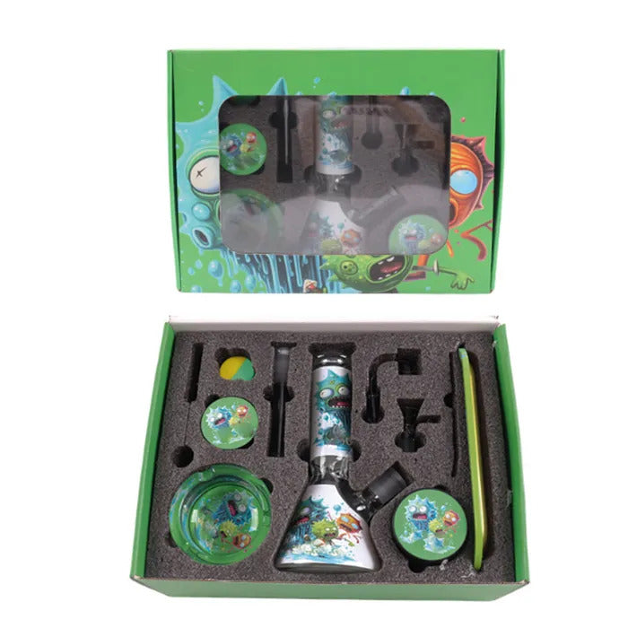 Glass Bong Smoking Kit 11 Pieces Hookah Accessories With Herb Grinder Storage Tank Rolling Tray Ashtray Quartz Banger Dab Rig Water Pipe Bongs