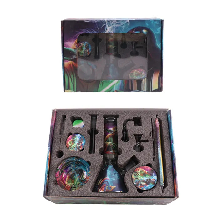 Glass Bong Smoking Kit 11 Pieces Hookah Accessories With Herb Grinder Storage Tank Rolling Tray Ashtray Quartz Banger Dab Rig Water Pipe Bongs