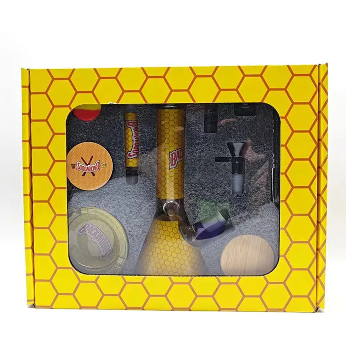 Glass Bong Smoking Kit 11 Pieces Hookah Accessories With Herb Grinder Storage Tank Rolling Tray Ashtray Quartz Banger Dab Rig Water Pipe Bongs