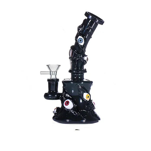 New Design Glass Bongs Hookah Halloween 3D Eyes Smoking Water Pipes Showerhead Perc Recycler Dab Rigs Beaker Bong with Glass Oil Burner Pipe