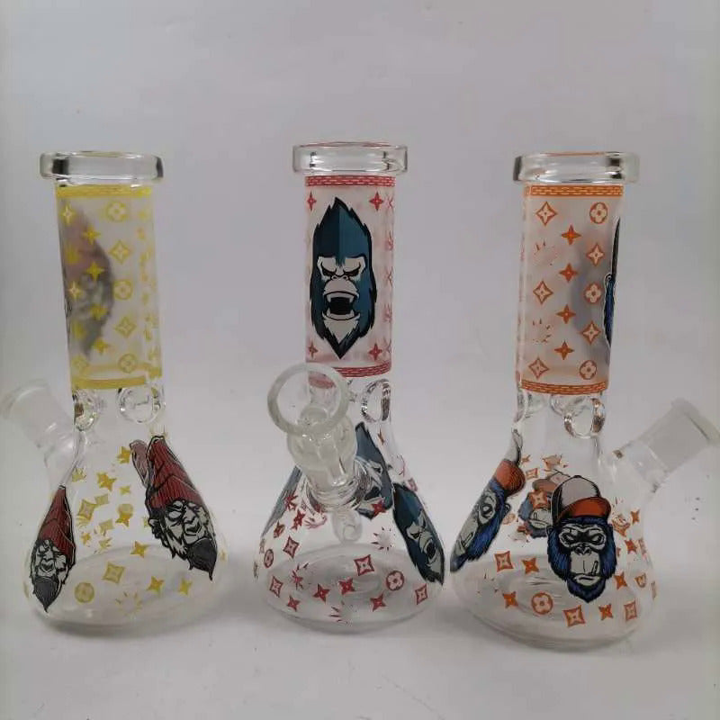 8 Inch 20CM Glow In the Dark Smoking Blue Monkey Gorilla Glass Beaker Bong Halloween Hookah Water Pipe Dab Rig Percolator Glass