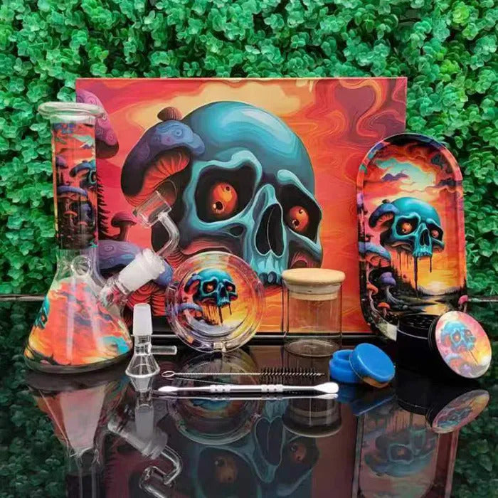 Glass Bong Smoking Kit 11 Pieces Hookah Accessories With Herb Grinder Storage Tank Rolling Tray Ashtray Quartz Banger Dab Rig Water Pipe Bongs
