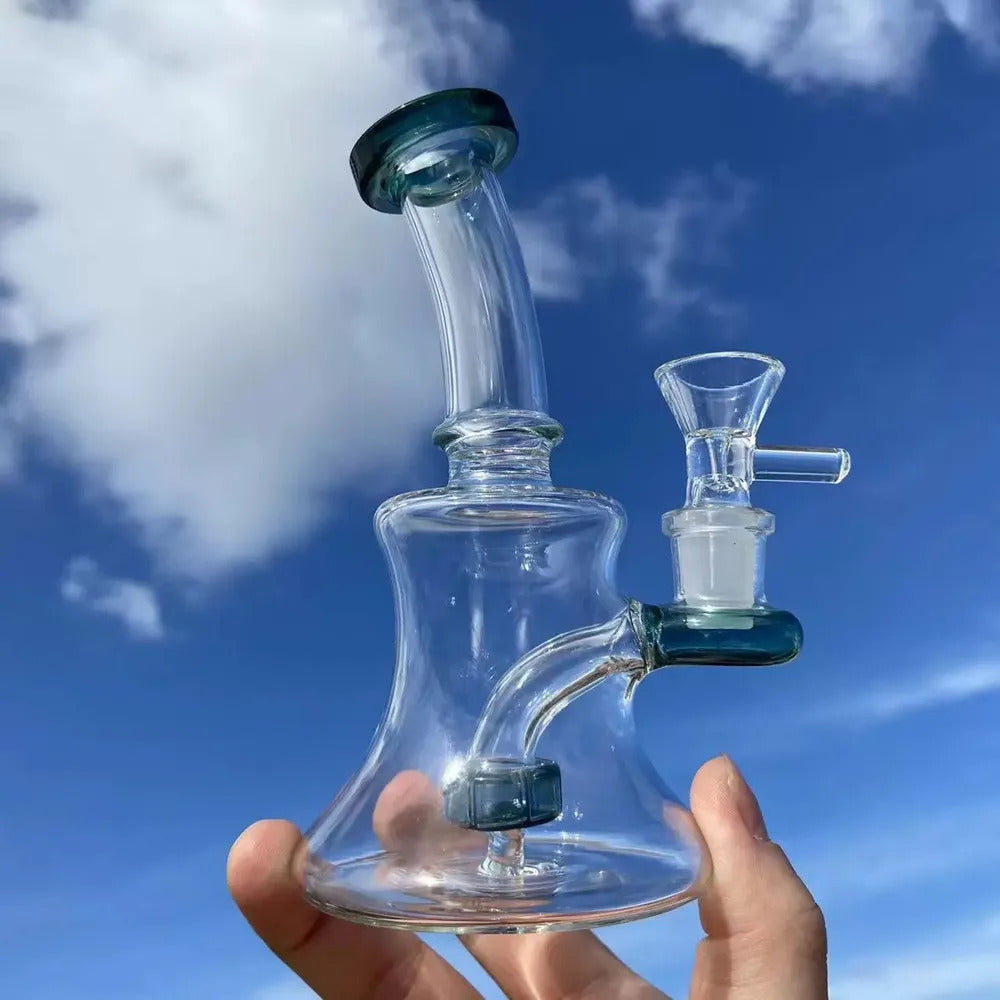 Small Glass Hookah Dab Rigs Recycler Oil Rig Bubblers Blue Purple Bong Water Pipes with 14mm Joint