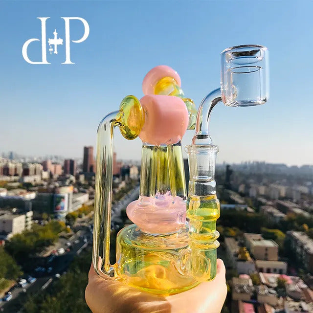 PlusPlus Glass Bong Water Pipe 022B Telescopic Triplex Unique Peachblow color heady art pipe with percolator 7&quot; Height 14mm Female
