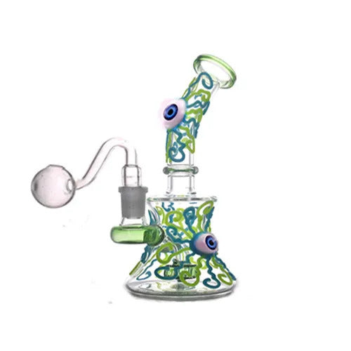 New Design Glass Bongs Hookah Halloween 3D Eyes Smoking Water Pipes Showerhead Perc Recycler Dab Rigs Beaker Bong with Glass Oil Burner Pipe
