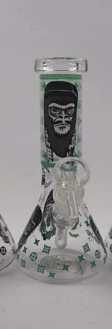 8 Inch 20CM Glow In the Dark Smoking Blue Monkey Gorilla Glass Beaker Bong Halloween Hookah Water Pipe Dab Rig Percolator Glass