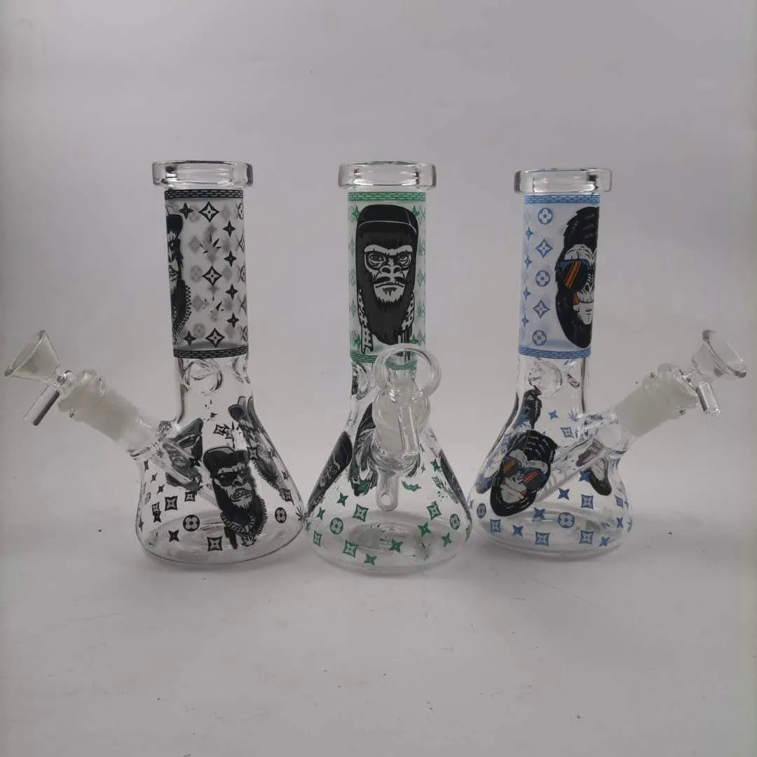 8 Inch 20CM Glow In the Dark Smoking Blue Monkey Gorilla Glass Beaker Bong Halloween Hookah Water Pipe Dab Rig Percolator Glass