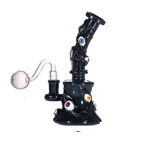 New Design Glass Bongs Hookah Halloween 3D Eyes Smoking Water Pipes Showerhead Perc Recycler Dab Rigs Beaker Bong with Glass Oil Burner Pipe
