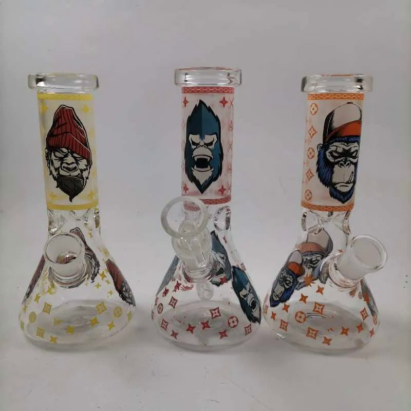 8 Inch 20CM Glow In the Dark Smoking Blue Monkey Gorilla Glass Beaker Bong Halloween Hookah Water Pipe Dab Rig Percolator Glass