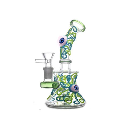 New Design Glass Bongs Hookah Halloween 3D Eyes Smoking Water Pipes Showerhead Perc Recycler Dab Rigs Beaker Bong with Glass Oil Burner Pipe