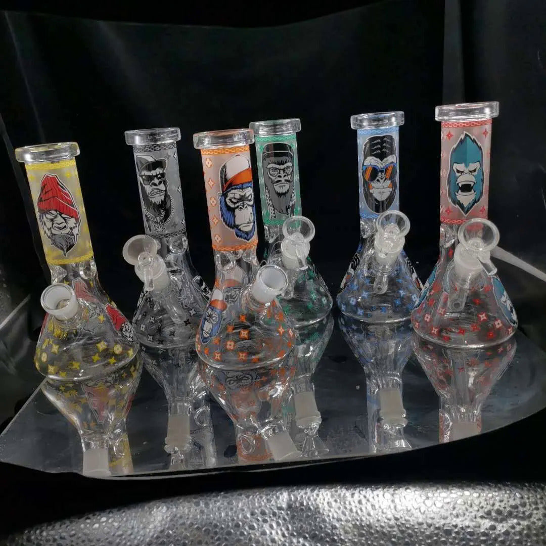 8 Inch 20CM Glow In the Dark Smoking Blue Monkey Gorilla Glass Beaker Bong Halloween Hookah Water Pipe Dab Rig Percolator Glass