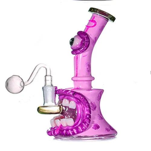 New Design Glass Bongs Hookah Halloween 3D Eyes Smoking Water Pipes Showerhead Perc Recycler Dab Rigs Beaker Bong with Glass Oil Burner Pipe