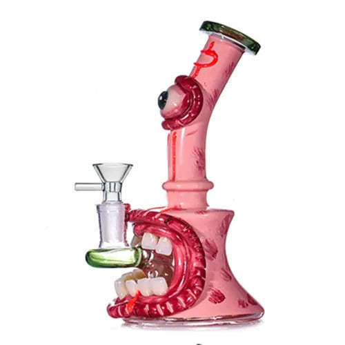 New Design Glass Bongs Hookah Halloween 3D Eyes Smoking Water Pipes Showerhead Perc Recycler Dab Rigs Beaker Bong with Glass Oil Burner Pipe