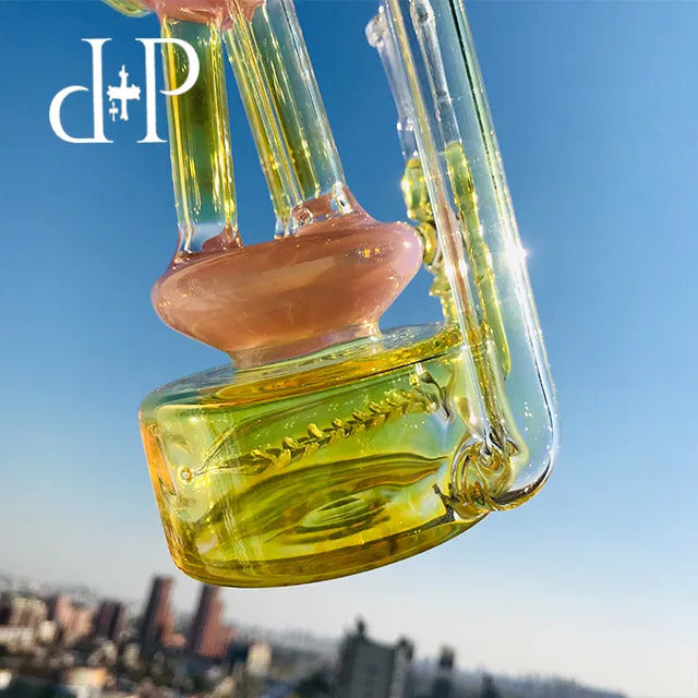 PlusPlus Glass Bong Water Pipe 022B Telescopic Triplex Unique Peachblow color heady art pipe with percolator 7&quot; Height 14mm Female