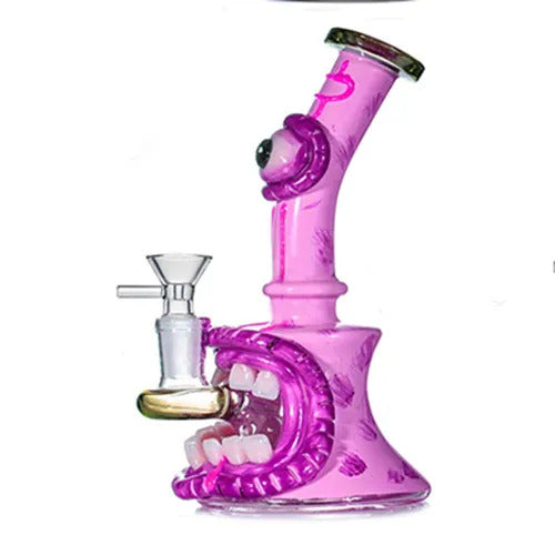 New Design Glass Bongs Hookah Halloween 3D Eyes Smoking Water Pipes Showerhead Perc Recycler Dab Rigs Beaker Bong with Glass Oil Burner Pipe