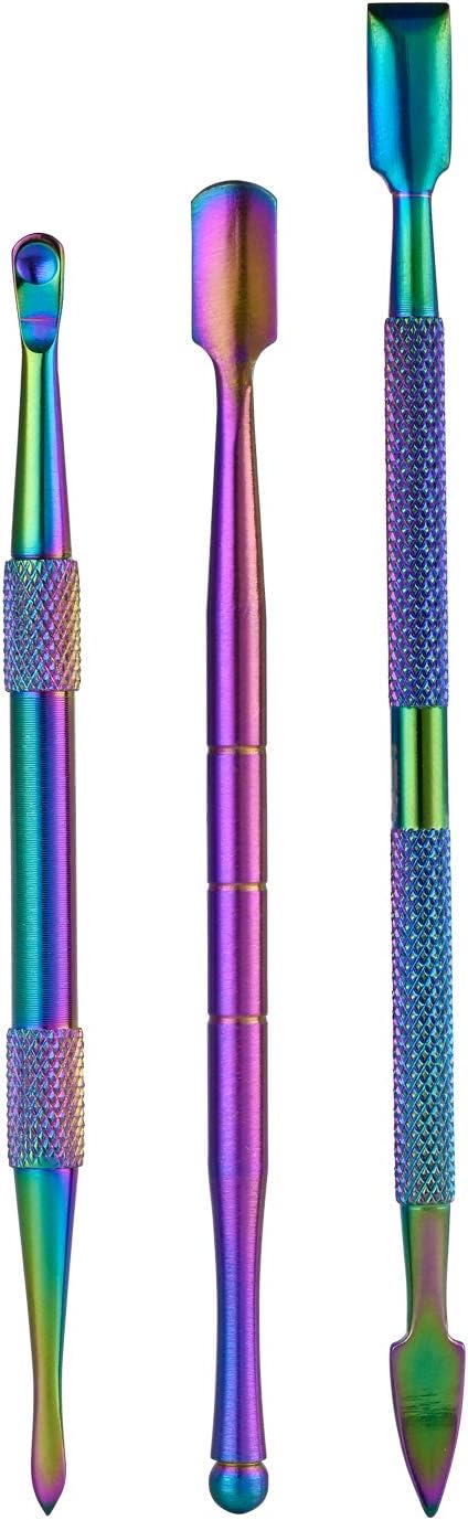 BEITOO 6-Pieces Wax Carving Tool Set Rainbow Stainless Steel Collecting Accessories with 5ml Silicone Containers Jar