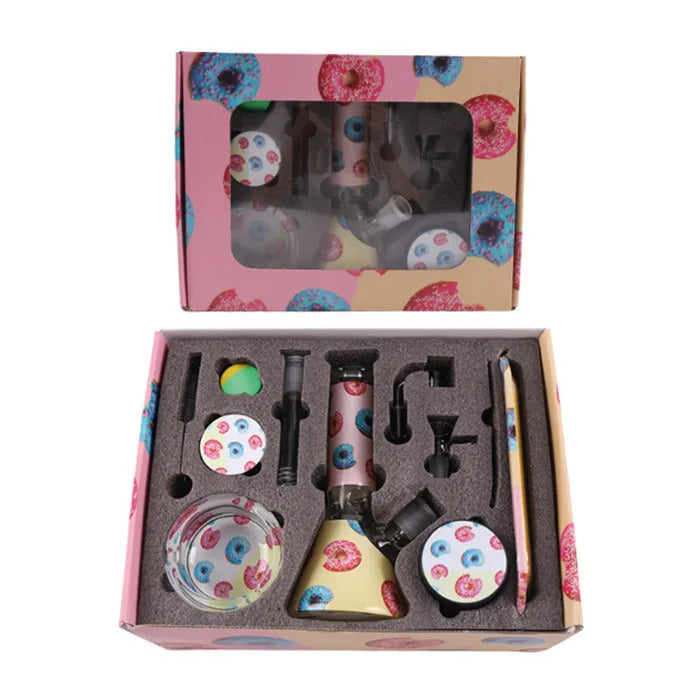 Glass Bong Smoking Kit 11 Pieces Hookah Accessories With Herb Grinder Storage Tank Rolling Tray Ashtray Quartz Banger Dab Rig Water Pipe Bongs