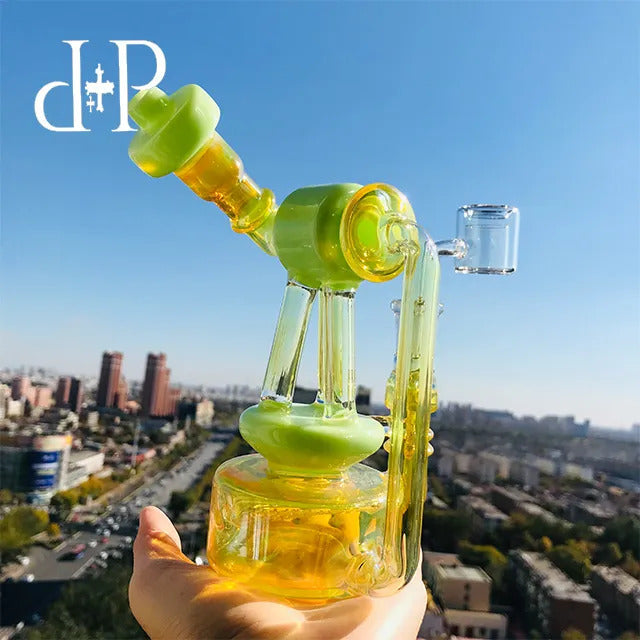 PlusPlus Glass Bong Water Pipe 022B Telescopic Triplex Unique Peachblow color heady art pipe with percolator 7&quot; Height 14mm Female