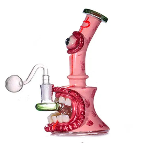 New Design Glass Bongs Hookah Halloween 3D Eyes Smoking Water Pipes Showerhead Perc Recycler Dab Rigs Beaker Bong with Glass Oil Burner Pipe