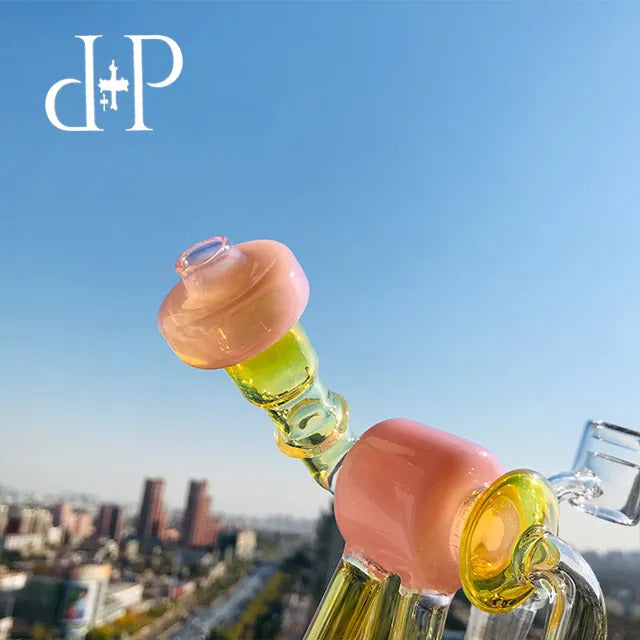 PlusPlus Glass Bong Water Pipe 022B Telescopic Triplex Unique Peachblow color heady art pipe with percolator 7&quot; Height 14mm Female